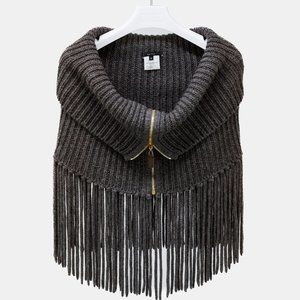 Gucci Grey Alpaca Fringe Knit Zip Shawl